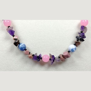 Rhodochrosite and Rhodonite with Sodalite and Amethyst Beaded Necklace