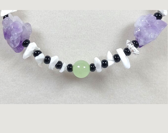 Featured listing image: Amethyst with Chrysoprase and Howlite Chips Beaded Necklace