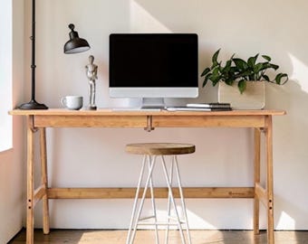 Handmade Bamboo Writing Desk, Modern Home Office Desk with Drawers
