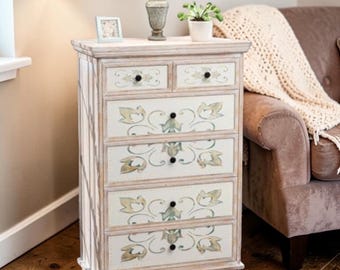 Boho Wooden Dresser Rustic Chest Storage Cabinet for Bedroom Nursery Entryway