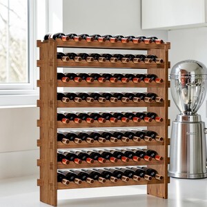 Stackable Bamboo Wine Rack Freestanding Bottle Storage Shelf Modular Display Organizer