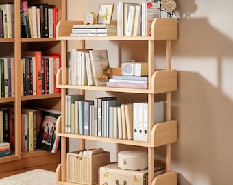 Librería de madera de 4 niveles: moderna estantería abierta con patas de madera maciza