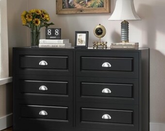 Handmade Black Wooden Dresser, 6 Drawer Bedroom Storage Chest