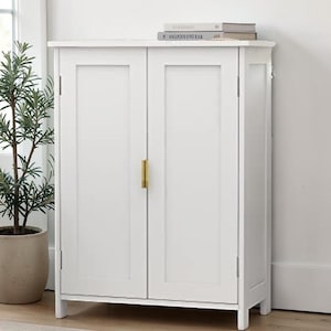 Narrow Freestanding Bathroom Storage Cabinet, Adjustable Shelves, Modern Organizer