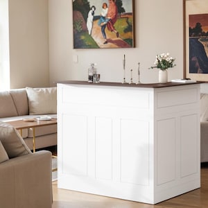 L-Shaped Corner Bar Cabinet with Stemware Rack, Farmhouse Drink Storage
