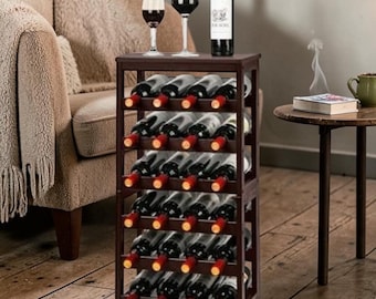 Natural Bamboo Wine Rack, 6 Tier 24 Bottle Storage Shelf with Tabletop