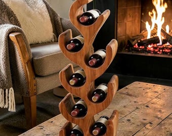 Solid Wood Wine Rack Floor Standing Holder Rustic Bar Storage Display