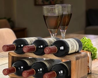 Acacia Wood Wine Rack Countertop Holder Small Cabinet Storage Bar Display
