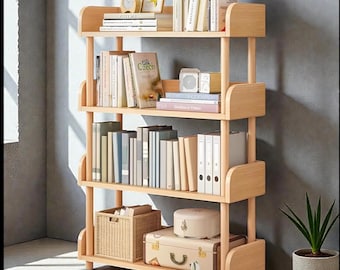 4-Tier Wooden Bookcase, Modern Open Bookshelf with Raised Edges