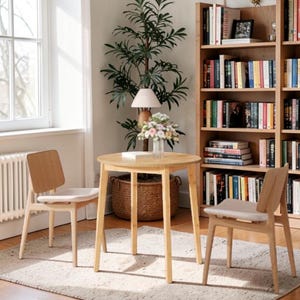 Round Bamboo Dining Table, Minimalist Kitchen Breakfast Table, Seats 2-4