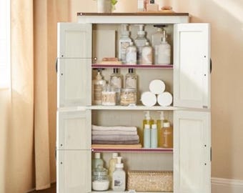 Farmhouse Storage Cabinet with Barn Doors, Rustic Freestanding Floor Cabinet