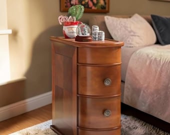 Slim Solid Wood End Table, 2 Drawer Nightstand, Handmade