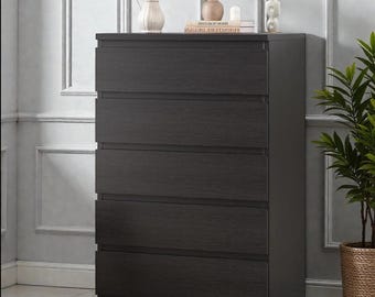 Handmade Modern White 5-Drawer Dresser, Narrow Bedroom Storage