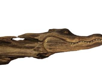 Tracker Original Fine Art Wood Carving Florida Gator Wall Hanging Alligator Sculpture by Rick Cain