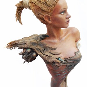 Feather Wave Original Rick Cain Wood Carving Woman Raven and Water Sculpture image 5