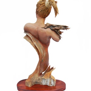 Feather Wave Original Rick Cain Wood Carving Woman Raven and Water Sculpture image 4