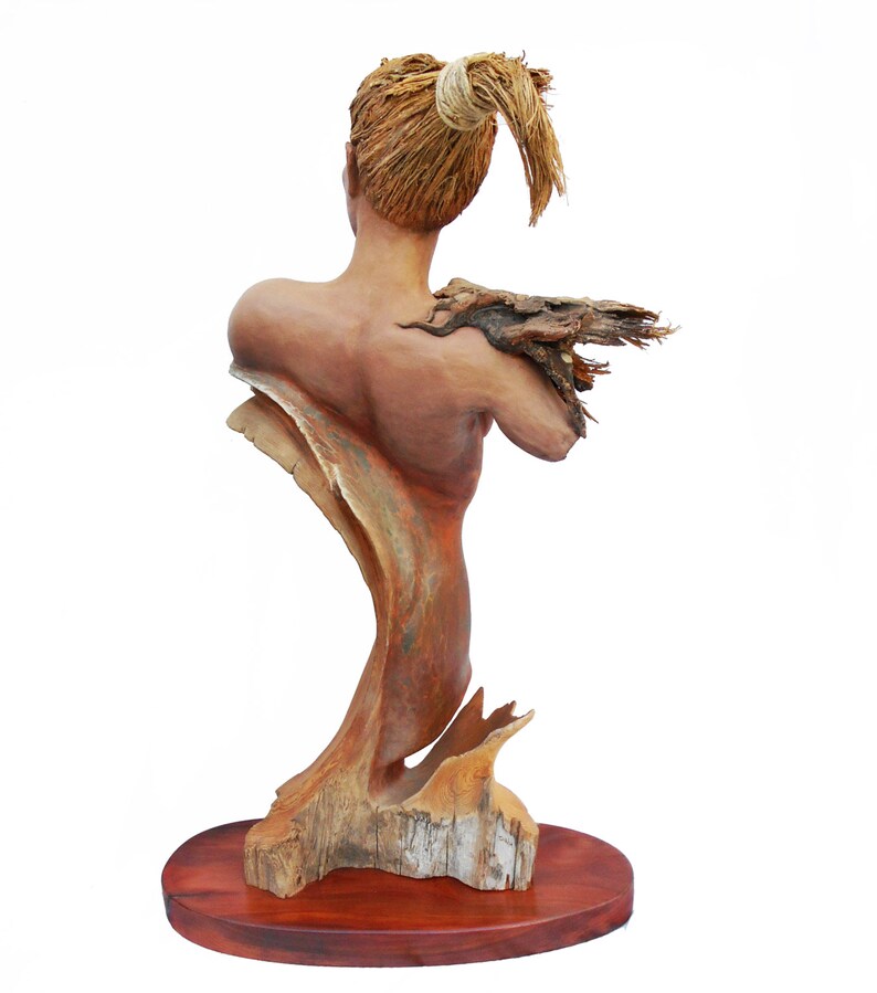 Feather Wave Original Rick Cain Wood Carving Woman Raven and Water Sculpture image 4