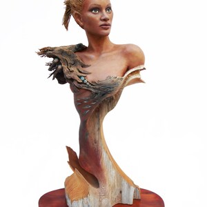 Feather Wave Original Rick Cain Wood Carving Woman Raven and Water Sculpture image 2