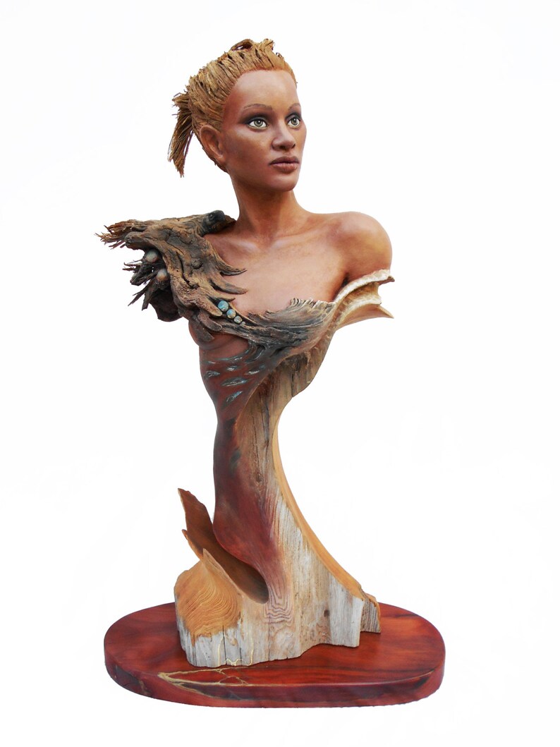 Feather Wave Original Rick Cain Wood Carving Woman Raven and Water Sculpture image 2