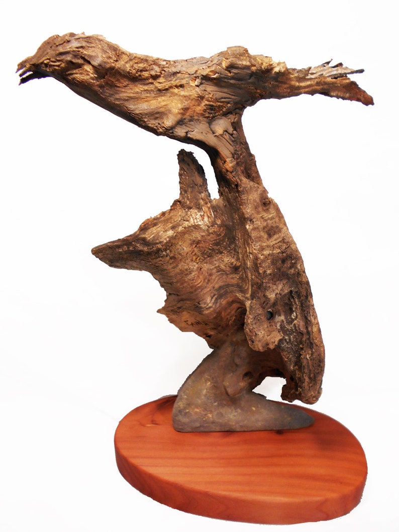 Totem Wood Original Rick Cain Wolf Old Man Raven Fantasy Wood Carving Sculpture image 5
