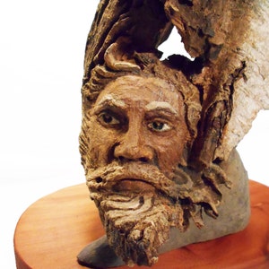 Totem Wood Original Rick Cain Wolf Old Man Raven Fantasy Wood Carving Sculpture image 3