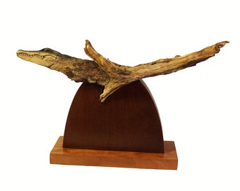 Gator View Original Fine Art Wood Carving Florida Gator Alligator Sculpture by Rick Cain