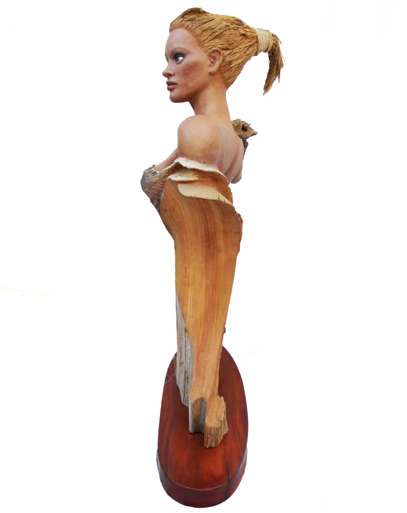 Feather Wave Original Rick Cain Wood Carving Woman Raven and Water Sculpture image 3