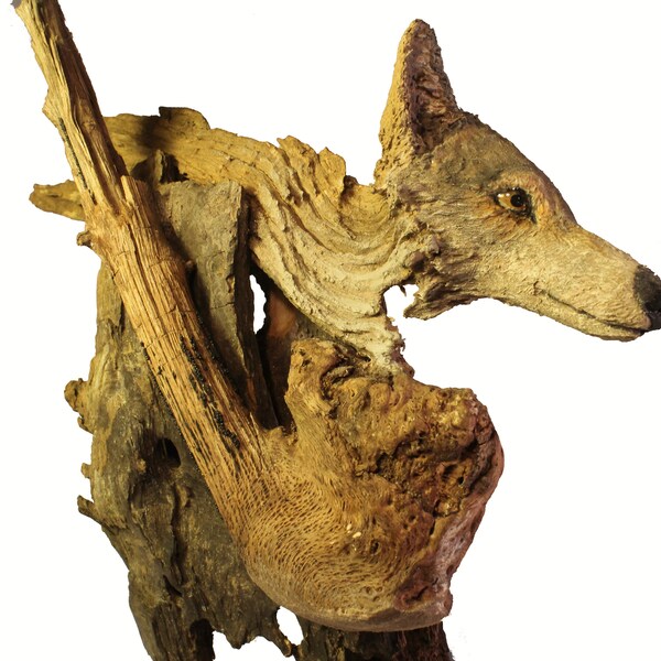 Wolf Smoke Original Rick Cain Wolf and Pipe Fantasy Wood Carving Fine Art Sculpture Direct From the Artist