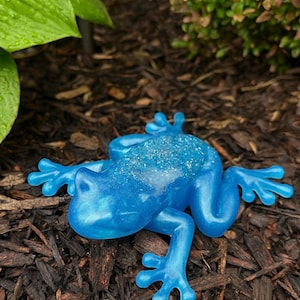Blue with silver flake back Resin Large Frog Figurine | Handmade Big Frog Statue | Whimsical Garden Decor | Frog Lover Gift