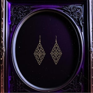 Small Ornante Brass Earrings, Unique Vintage Inspired Brass Jewelry, Special Occassion Earrings, Lightweight Dangle Earrings