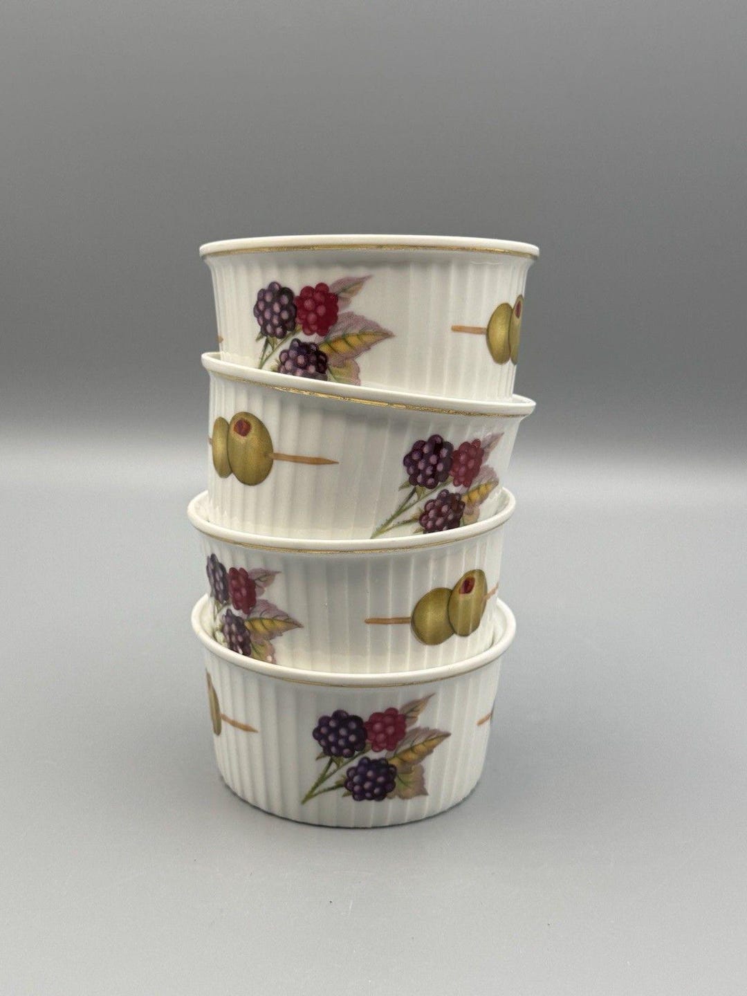 Gold Rim Ramekin Royal Worcester Evesham Baking Ramekins Berries and Olives Gold Rim 4 ...