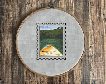 Modèle de point de croix de planche à pagaie : scène de lac d'été. Tableau PDF détaillé (téléchargement numérique uniquement)