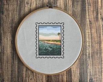 Modèle de point de croix côtier de la Caroline : scène de plage d'Edisto. Tableau PDF détaillé (téléchargement numérique uniquement)