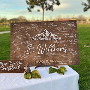 Adventure Wedding Guestbook – Custom Rustic Wood Sign, Outdoor Welcome Decor, Personalized Just Married Gift, Family Name Keepsake