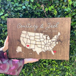 USA Map Hochzeitsgästebuch Alternative - 3D personalisiertes Holzschild, Reise Thema Gästebuch, rustikale Hochzeitsdeko, Andenken für Paare