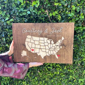 Personalisierte USA Landkarte Gästebuch - 3D Hochzeitsschild aus Holz, Reiseinspiriertes Gästebuch Alternative, rustikales Andenken für Abenteuerpaare