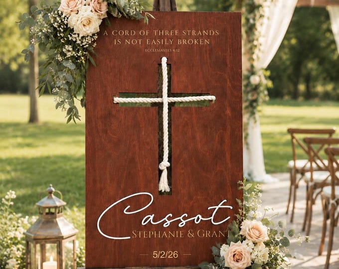 Personalized Wedding Unity Cross Sign With Cord of Three Strands ...