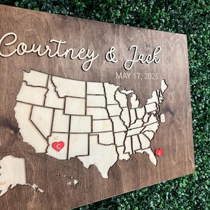 Personalisierte USA Karte Hochzeit GästebuchAlternative - 3D Globe Zeichen, Reise Themen Hochzeitsdekor, individuelles Holz Andenken