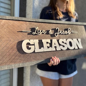 Personalisiertes Namensschild aus Holz, Holzschild für Familie, Hochzeitsgeschenk, Personalisiertes Hochzeitsgeschenk