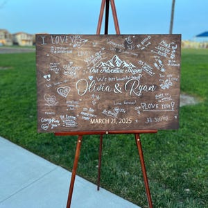 3D Wedding Guest Book Alternative - Our Adventure Awaits Guestbook - Wood 3D Guest Book Sign - Unique Wood Guestbook - Mountain Wedding Sign