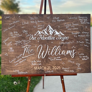 Adventure Guest Book Alternative, Custom Wedding Welcome Sign, Rustic Wood Family Name Sign, Outdoor Wedding Decor, Just Married Gift Idea