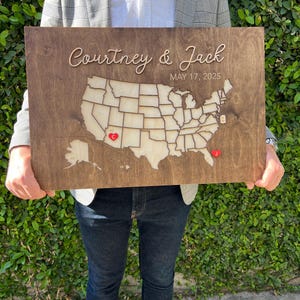 Personalisierte USA Karte Hochzeit GästebuchAlternative - 3D Globe Zeichen, Reise Themen Hochzeitsdekor, individuelles Holz Andenken