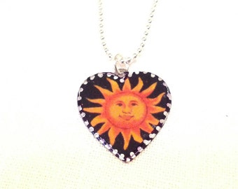 Smiling Sun Heart Pendant. Lovingly Handmade in Brooklyn by Wishing Well Studio.