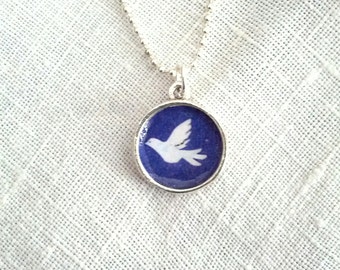 Tiny Dove  of Peace Pendant. Lovingly Handmade in Brooklyn by Wishing Well Studio.