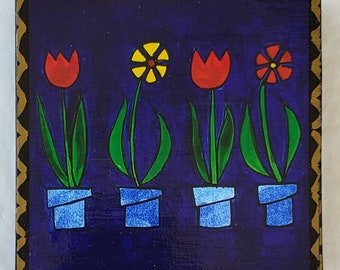 Tulips and bright flowers art panel