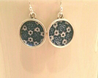 Navy blue and white dangly drop earrings