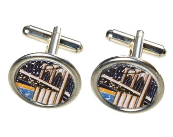 Brooklyn Bridge Cufflinks. Handmade in Brooklyn. Crystal Glass Domes.