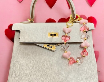 Y2K Heart Bag Charm: Pastel Pink Purse Keychain