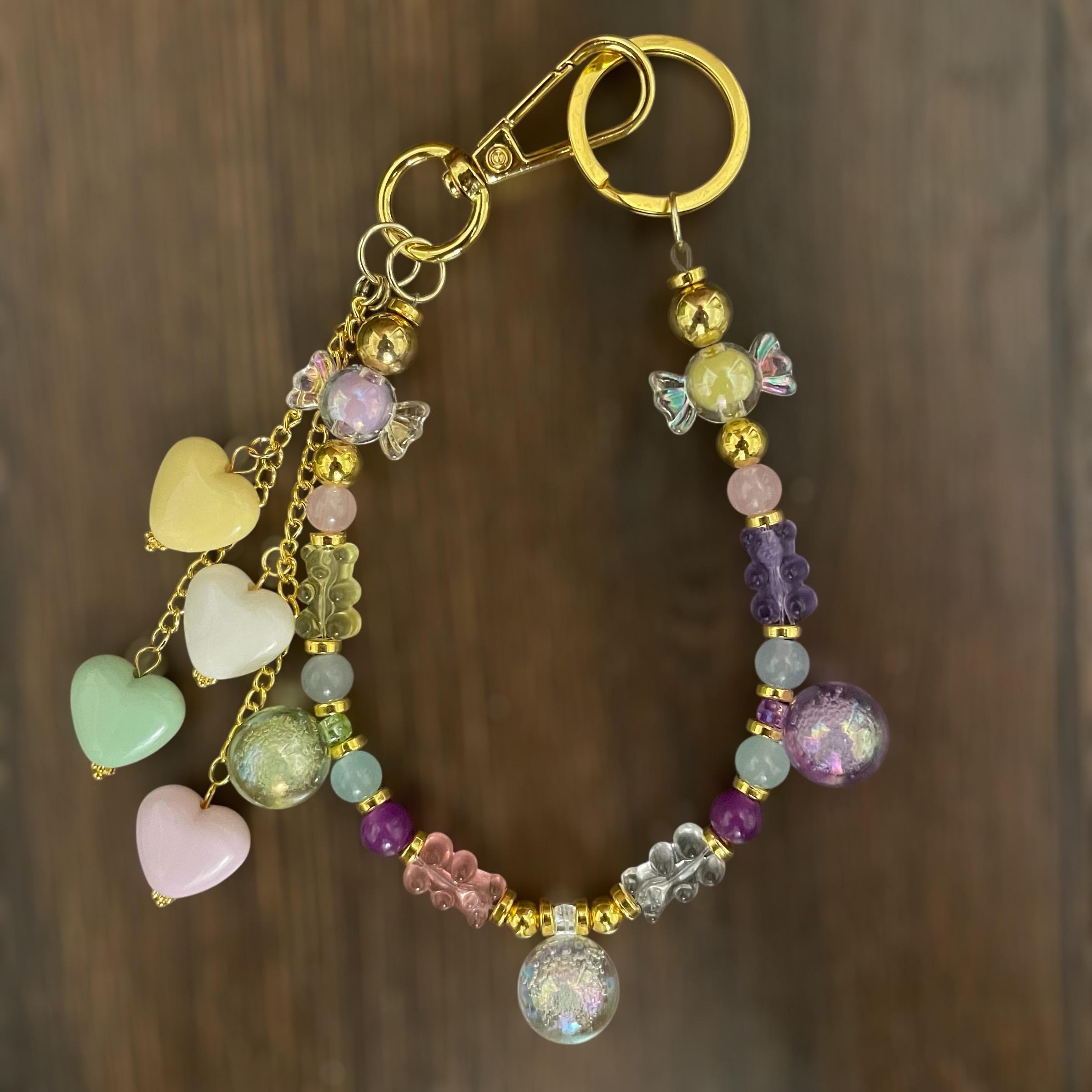 Kawaii Y2K Keychain: Gummy Bear & Heart Bag Charm - Etsy