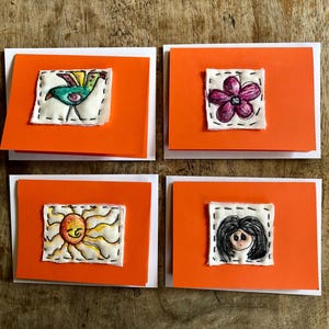 BOHO Fabric Patch Cards | Junk Journal Friends |Cottage Core Handmade Hand Sewn Hand Painted Patches Blank Cards Send A Note Set of 4